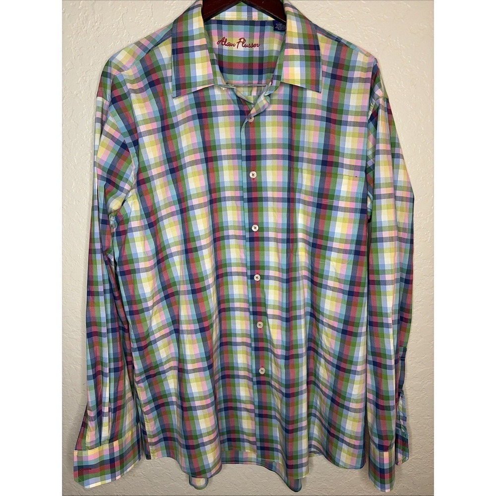 Alan‎ Flusser Mens Plaid Long Sleeve Button Down Shirt Multicolor Size XL